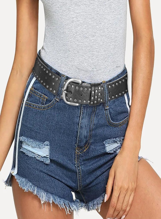 OVOY Studded-Punk-Rock-Belts for Women - Western Studded Rivets Gothic Goth Leather Belt for Jeans & Rocker Outfits - Image 2